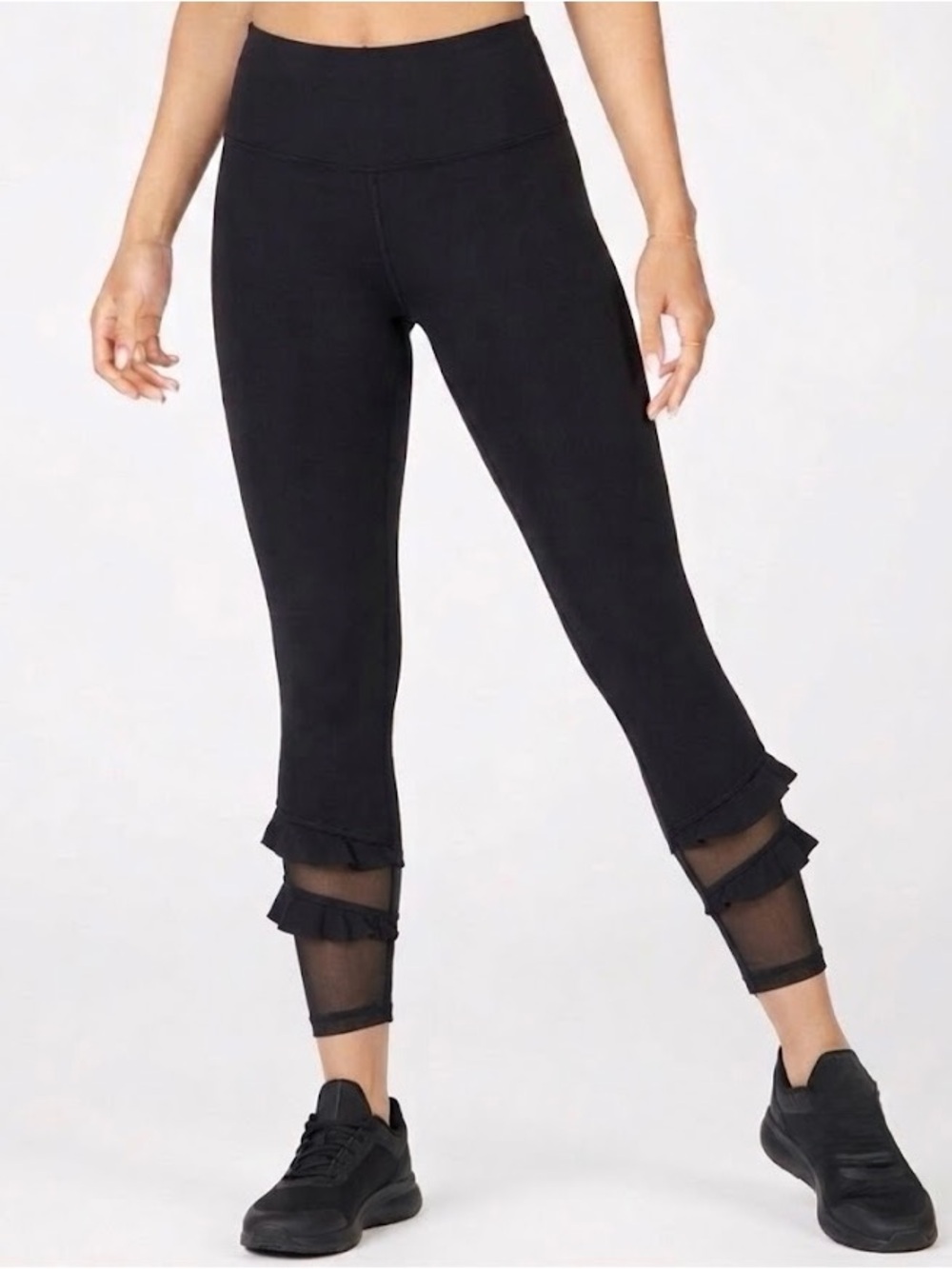 Victoria Sport Black Ruffle Crop Active Leggings, Size L